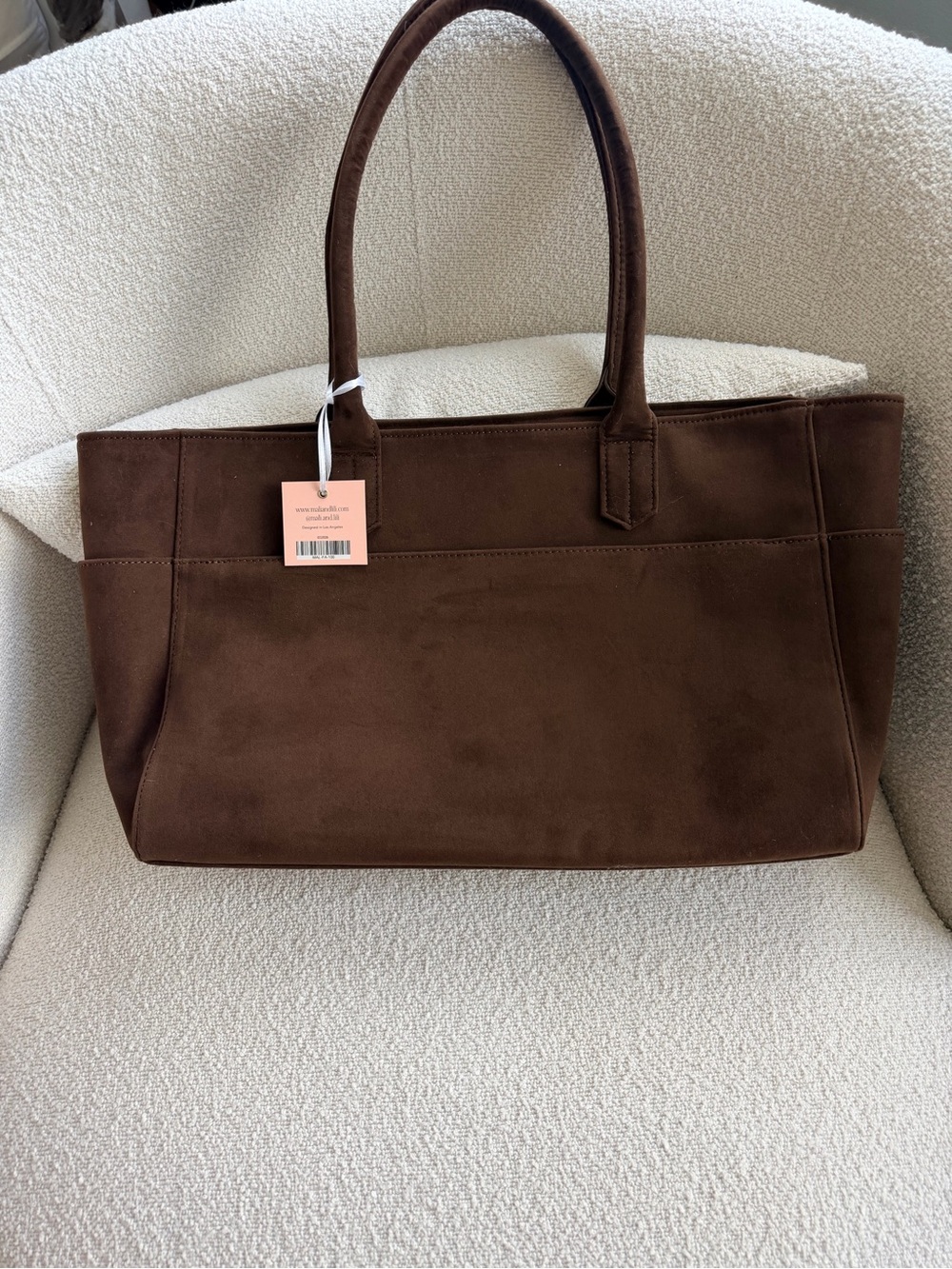 Brown Suede Tote Bag with Double Shoulder Straps